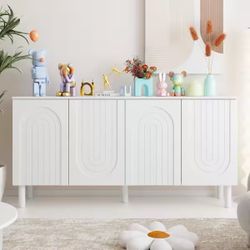 63.2 in. W White Rectangle Wood Console Table Entryway Table Hallway Living Room with Adjustable Shelves, Pop-up Doors