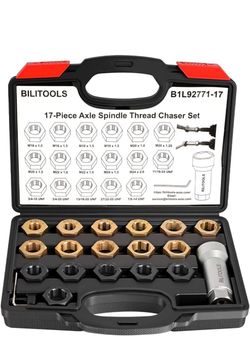 17-Piece Axle Nut Spindle Thread Chaser Set 17 Metric and SAE Thread Chasers Cover M16-M24 and 11/16-7/8 Sizes for Axle Spindles, Wheel Studs and Susp