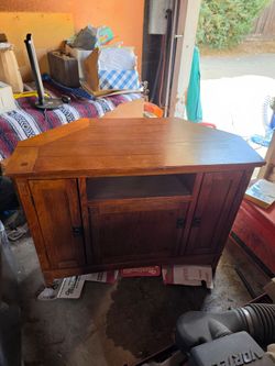 Wood Corner TV Stand with Cabinet Storage
