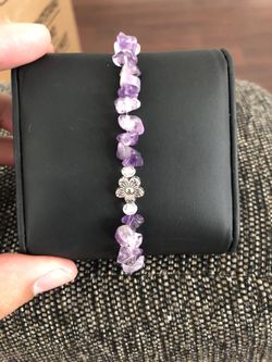 Amethyst Bracelet with Metal Flower and Crystals Detail