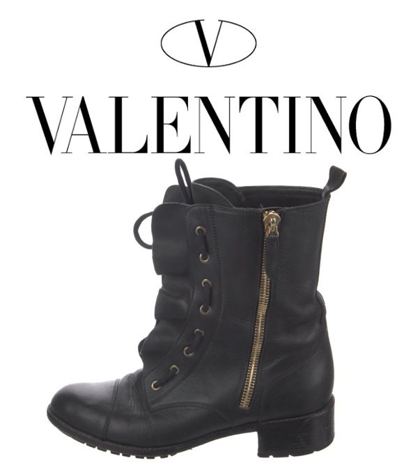 Valentino Black Leather Lace-Up Combat Boots Sz 10 / IT 40