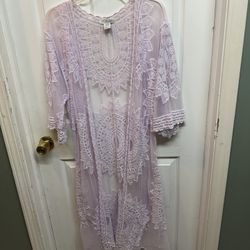 Rachel Zoe Pink Duster Cover Up Cotton Cardigan One Size Maxi Length Good Condition 