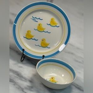 aRoyal Cumberland for Royal Copenhagen Childs Plate and Bowl Set Hand painted.