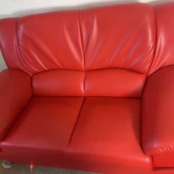 Red Leather Sofa Set 