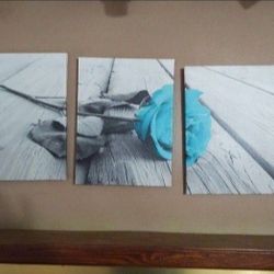 12" x 16" Triple Canvas Blue Rose Artwork