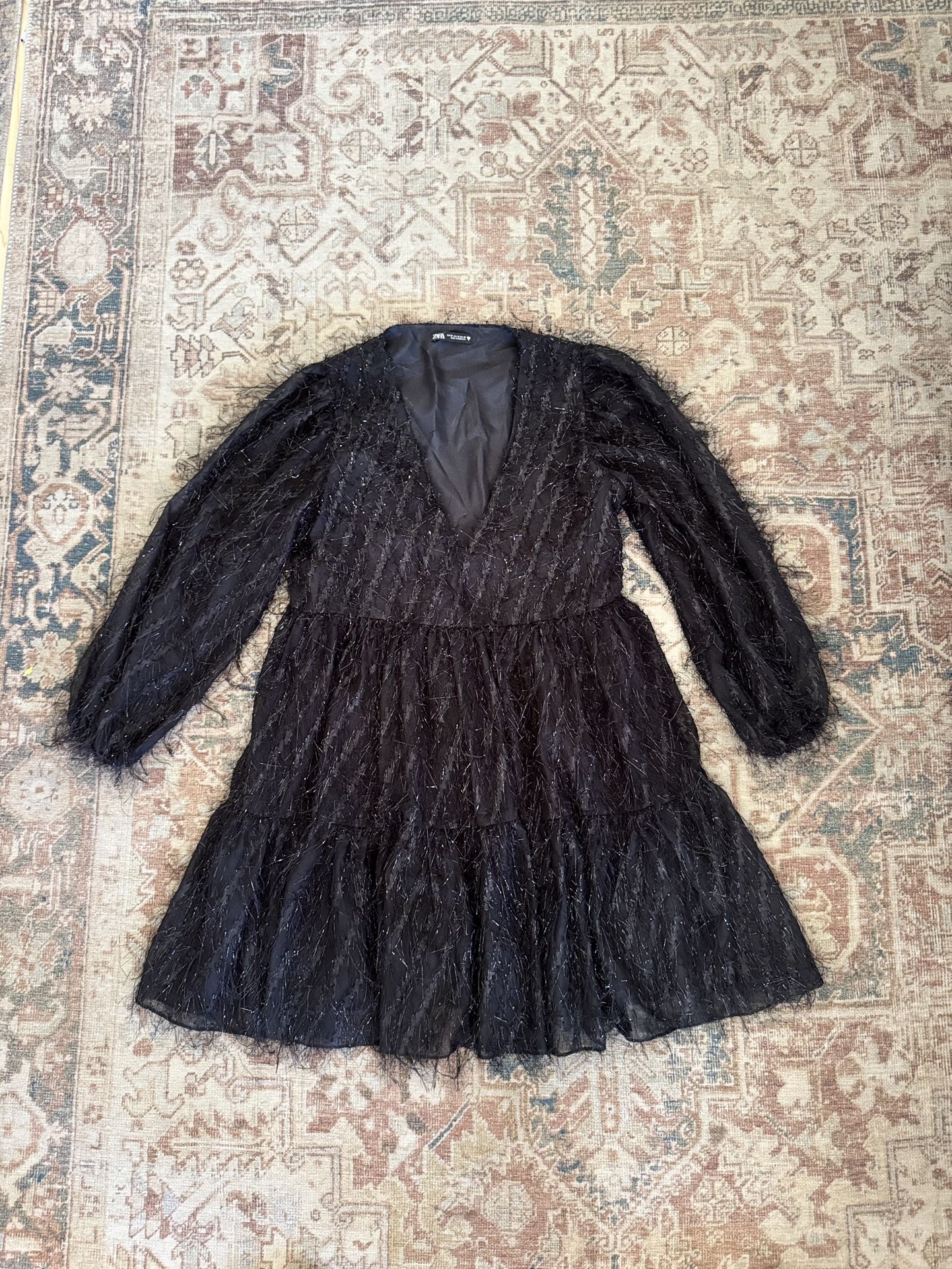 ZARA Metallic Thread Dress with Fringe Medium