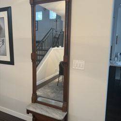 Antique Mirror with Marble Shelf