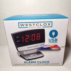 Digital Desk Table Alarm Clock with USB Charging Port Black Silver LED Large 0.9" Red Digital LED