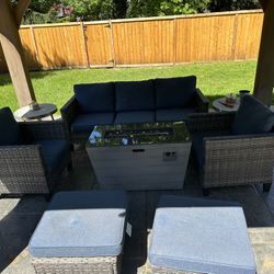 Five Piece Patio furniture set with fire pit