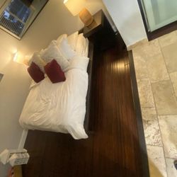 King Bed, With Mattress, Boxspring And Side Tables.