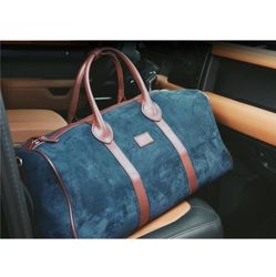NEW Brouk & Co. Lauren duffel weekender bag in Navy blue suede and brown vegan leather