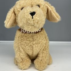 Chelsea Teddy Bear Plush Dog with Subaru Collar Beige 10" Sitting- Like New