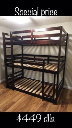 3 - level bunk bed wood litera ( mattresses not included) colchones no incluidos