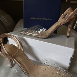 Women’s heels 7 1/2 clear with rhinestones, heels never worn!