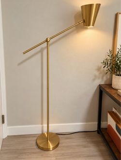 Modern Gold Brass Adjustable Floor Lamp – Mid Century Style
