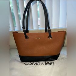 Calvin Klein  Saffiano Leather Tote Brown/Black