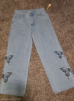 Wide Leg Butterfly Patch Jeans