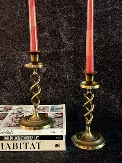 Vintage Brass Barley Twist Candlesticks