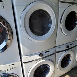 New Samsung Large Capacity Front Load Washer And Used Stackable Gas Dryer Set 