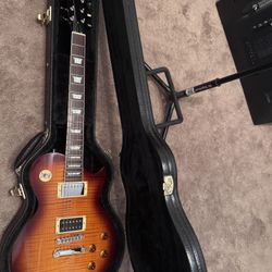 Brownsville Les Paul–Style Electric Guitar – Flame Top – 2 Humbuckers – Hard Case