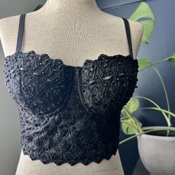 Black Lace Bustier Top - Size Small