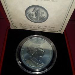 2014 $5  British Virgin Islands Coloured Sea Horse Coin