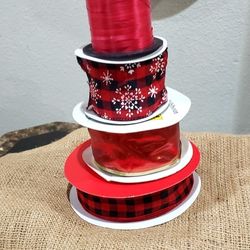 Yards of Burlap For Christmas Tree Skirt & Large Rolls Buffalo Print Ribbon $20 for All