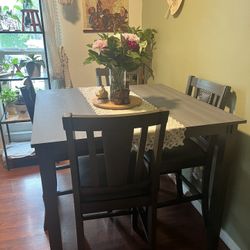 Tall Gray Table And 4 Chairs/Stools