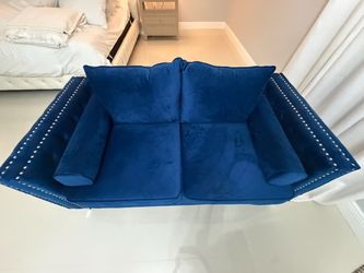 Blue Velvet Loveseat with Nailhead Trim