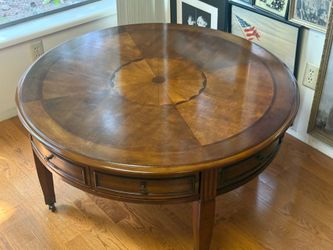 Solid wood round coffee Table with sunburst inlay