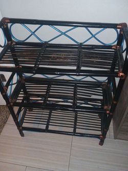 Hand painted wicker bookshelf