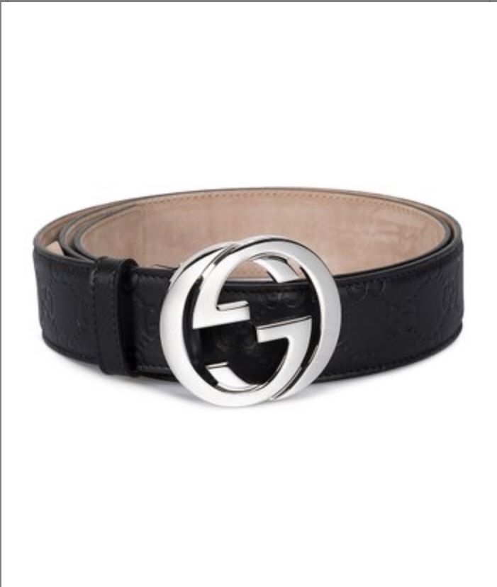 Black & Silver Signature Leather Belt 38 inches