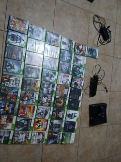 Xbox 360 console with kinect camera, 46 games, the AC wall cord & Power cable and one controller