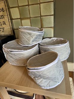 quilted grey dishes storage cases