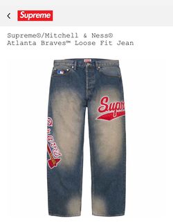 SS26 - Supreme Mitchell & Ness Atlanta Braves Loose Fit Jean Blue Multiple Sizes
