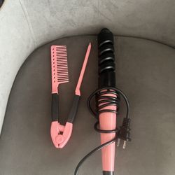 professional hair curling iron & v clip hair comb with handle