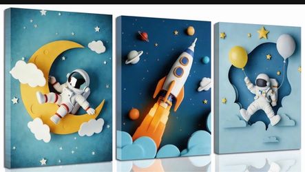 3-Piece Kids Space Astronaut Canvas Wall Art