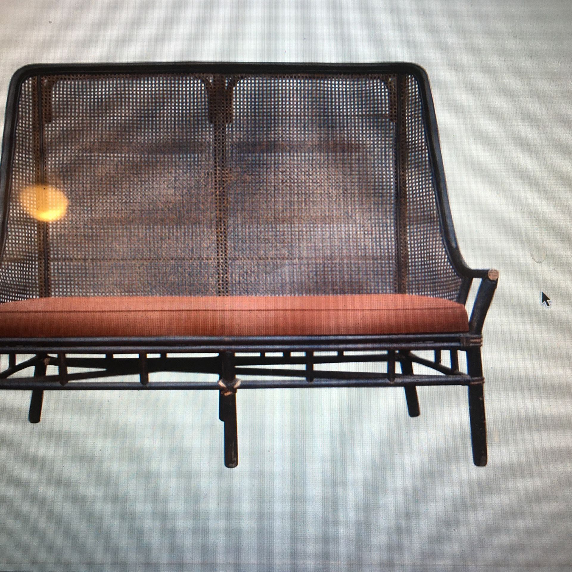Vintage Tropi-Cal High-back Rattan Cane Loveseat Bench from the Wichita BOMBAY BICYCLE CLUB  McGuire MCM McCobb Ficks Reed Hollywood Regency style