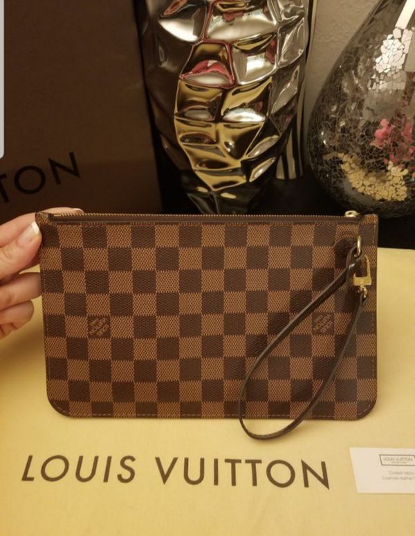Louis Vuitton Pouchette / clutch wristlet * XL GM SIZE ! * damier ebene womens LV bag purse 100% ...