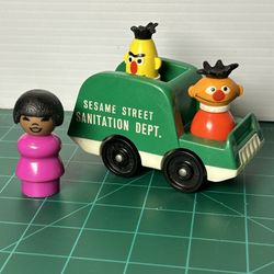 Vintage 1970s Fisher-Price Little People Sesame Street Bert,  Ernie, Susan & Garbage Truck