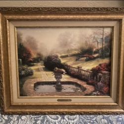 Thomas Kinkade canvas print on art board Gardens Beyond Autumns Gate with COA framed
