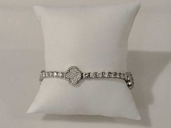 Clover Motif Silver Lab Diamond Tennis Bracelet 14.3 Grams 6 Inch Vc1225rez