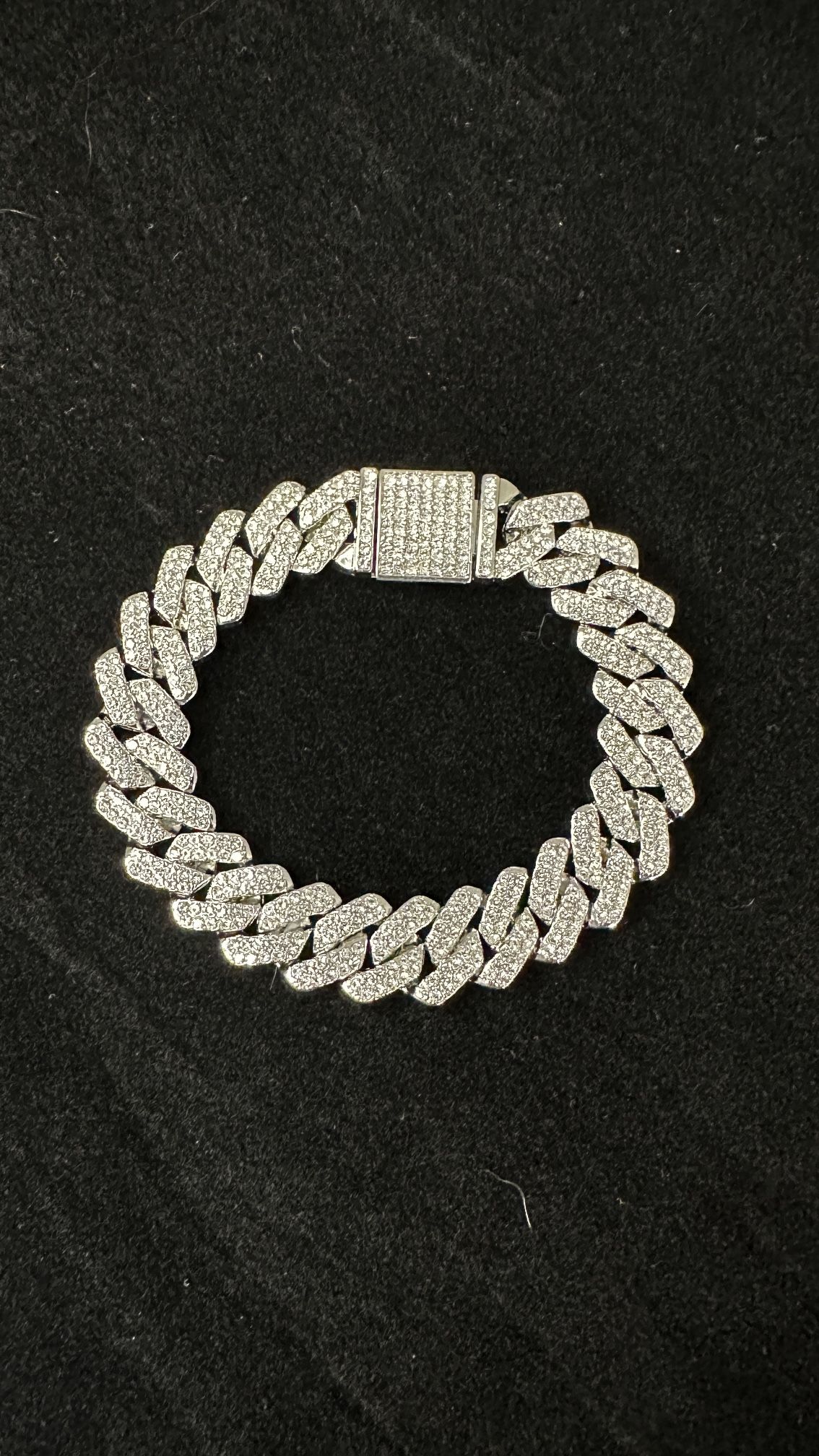Men's Faux Diamond Cuban Chain Bracelet with Flip Buckle