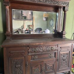 Large Brown Antique Mirror With Drawers/Storage Space