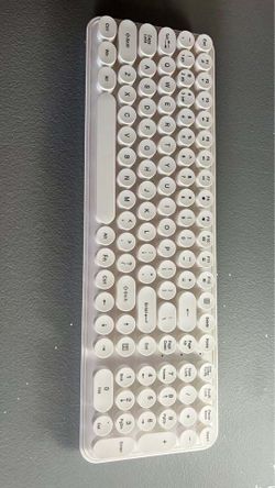 White Wireless Computer Keyboard Round Keys USB Receiver Full Size