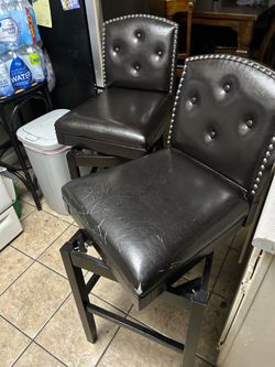 Set of 2 Comfortable Black Bar Stools – One Has Seat Wear