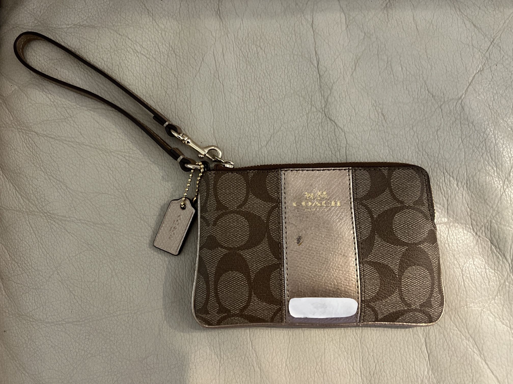 COACH Corner Zip Wristlet In Signature Canvas With Stripe