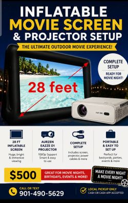 Inflatable movie screen and projector