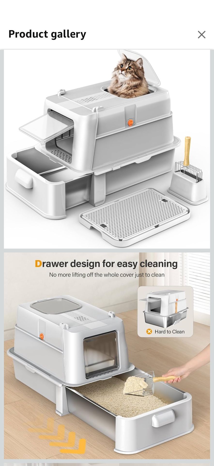 Enclosed stainless steel cat litter box with lid