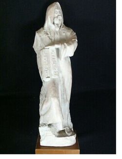 Excellent Condition on original Wood Base 1980 Austin Productions Large Moses with Ten Commandments Durastone Sculpture sculpture is approximately 1